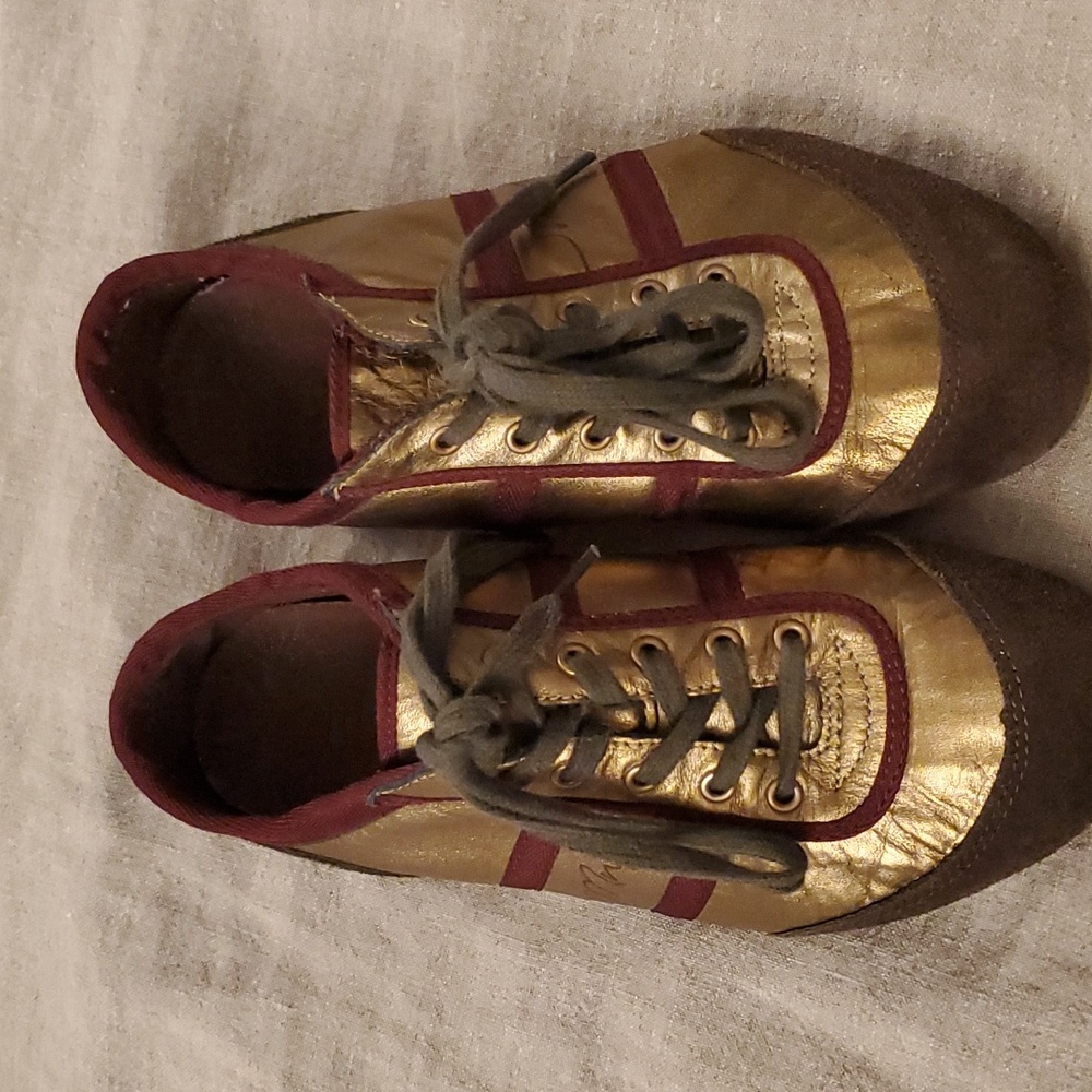 Mango Vintage Metallic Gold-Tone Suede Sneakers 36 or 6 Great Condition